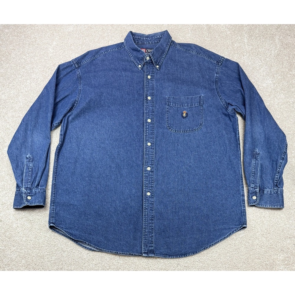 1990s Vintage Chaps Ralph Lauren Denim Button Up Shirt Collared Men's XL Logo
